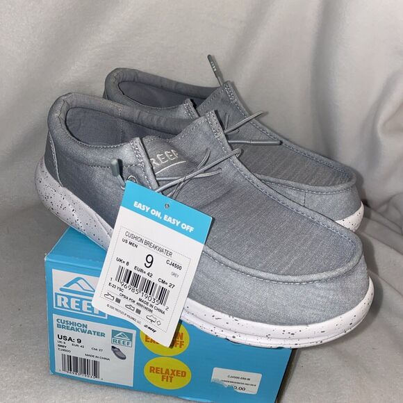 Men's Reef Boat Loafer Cushion Breakwater Slip On Shoe Grey CJ4500 New 9 Beach - Picture 1 of 8